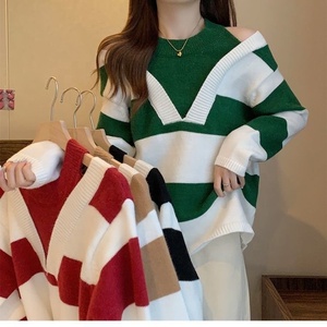 Maglione a maniche lunghe unico maglione donna seducente maglioni a righe da donna - Product Image 1