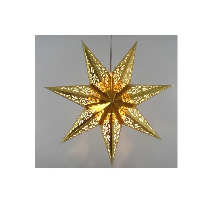 Golden 7-Point Shining 45 cm Star Hanging Paper Star Lantern Christmas Decoration