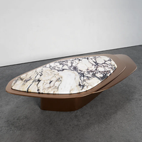Table basse de salon Dream Home en marbre veiné, à plusieurs niveaux, en forme de pétale, avec structure en métal bronze et socle bas