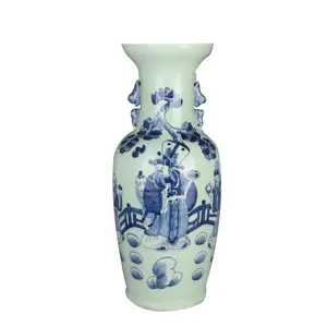 中国复制瓷绿釉高大青花字大地板花瓶仿古花瓶