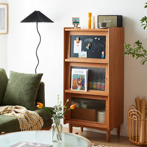 Librería de madera de cerezo con puerta de vidrio, gabinete de almacenamiento multifuncional para sala de estar o estudio - Product Image 2