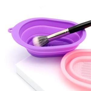 Heart Shape Foldable <b>Silicone</b> Makeup Brush Cleaner Bowl Washing Pad Cosmetic Cleaning Beauty <b>Tool</b> for Brushes Sponge Home Use - Product Image 3