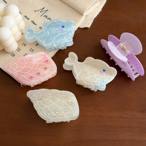 Pince à cheveux élégante pour femme, motif coquillage, dauphin, requin, queue de pin, avec cristaux et diamants, style Ocean Wind - Product Image 4