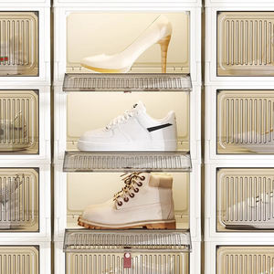 Stackable PP Shoe <b>Storage</b> Box Clear <b>Drawer</b> Organizer Folding <b>Plastic</b> Cabinet with Magnetic Buckle for Home - Product Image 4