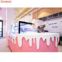 Alat Bar es krim warna merah muda keluaran baru konter Bar Corian toko kopi Hotel bentuk L Modern