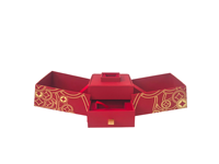 Boîtes rigides rouges personnalisées avec logo en feuille d'or, couvercle à charnière, double porte, tiroirs multiples, en carton recyclable, pour montres, avec doublure en éponge