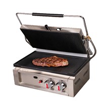 Gril de restaurant professionnel en acier inoxydable de qualité supérieure, double alimentation gaz et électrique, pour steaks, barbecues, sandwichs et paninis