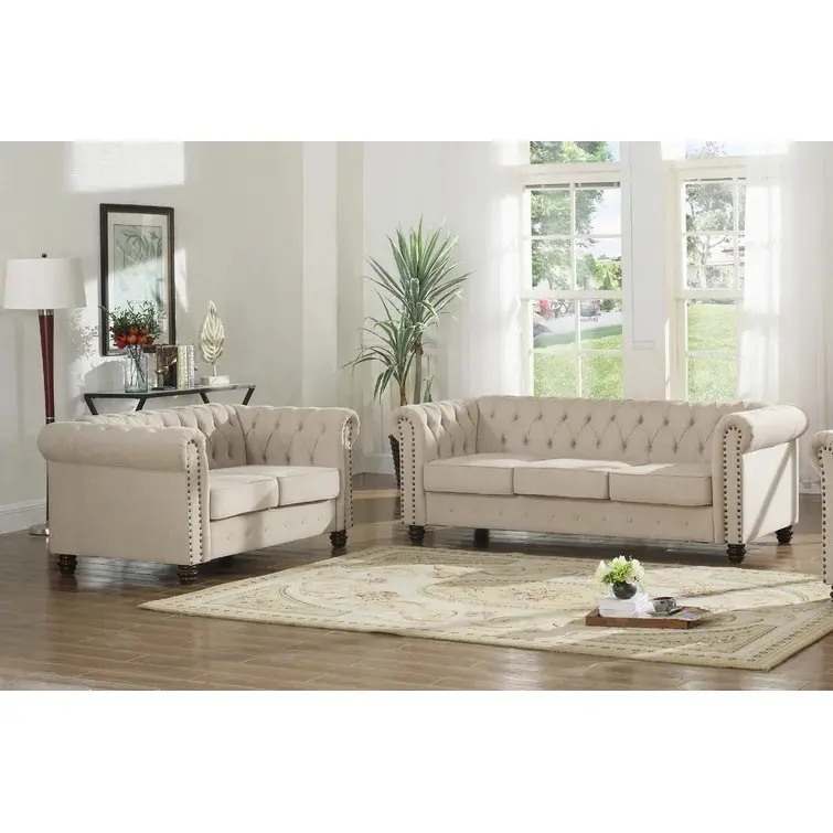 Wayfair Sofa Provence 2 Stück Bequemes Zuhause und kommerzielles Sofa für Ruhe platz beige Couch Wohnzimmer Set