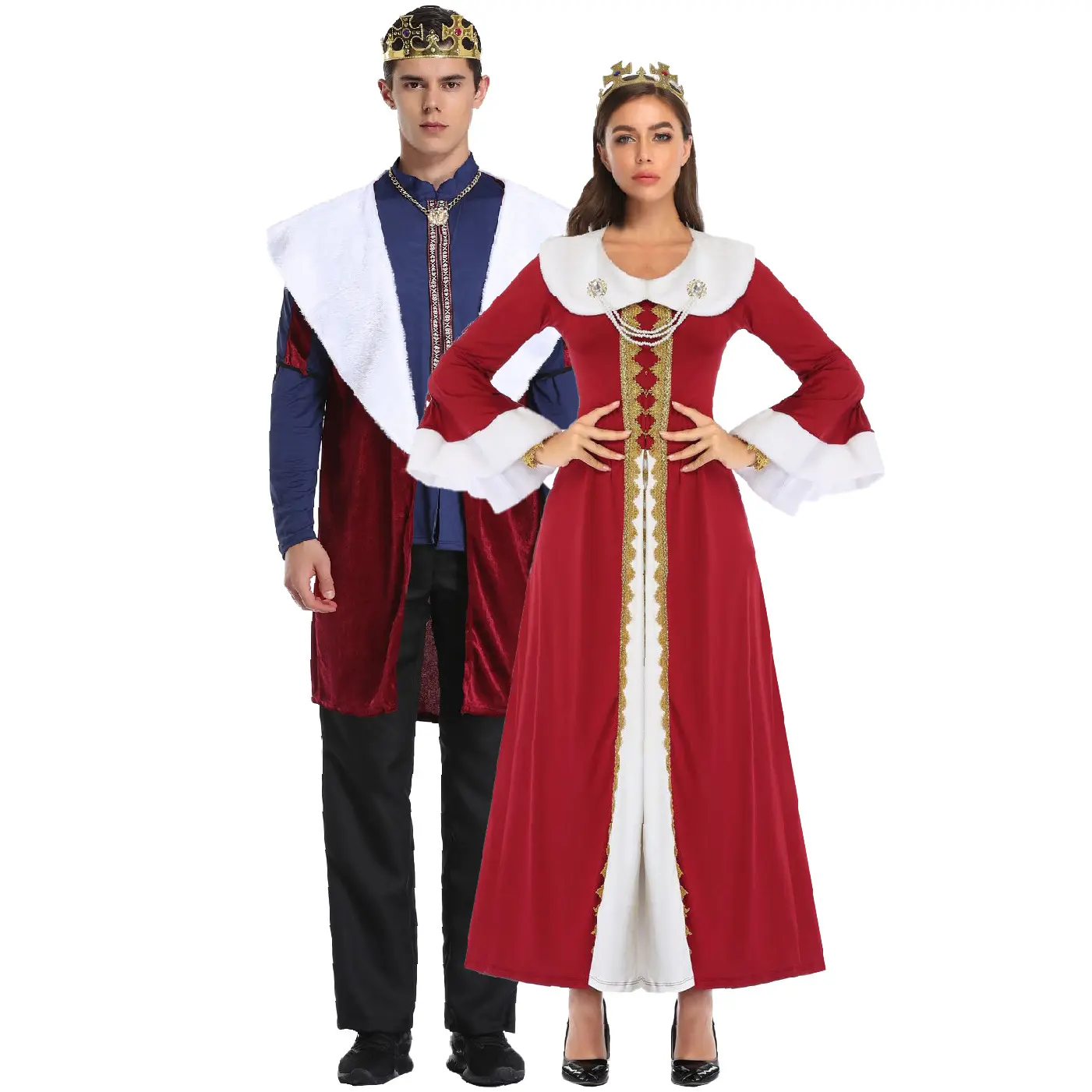 Costume King and Queen pour homme, déguisement de fête, déguisement d'halloween, de conte de fées, de drame, de reine, M-XL