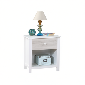Connelly White Rockport Table de chevet grise 1 tiroir Meuble de chambre en bois Design moderne Style contemporain - Product Image 1