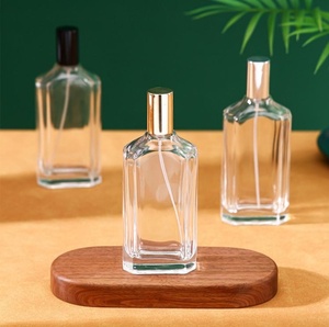 Vente directe d'usine, design unique, flacon de parfum en verre transparent carré plat de 100 ml avec vaporisateur fin et couvercle - Product Image 5