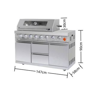 شواية باربكيو مع موقد جانبي وخزانة، مطبخ خارجي حديث متكامل، شوايات من الفولاذ المقاوم للصدأ مع خزائن - Product Image 3