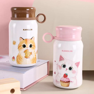 בקבוק מים תרמי מבודד מנירוסטה 10oz לילדים, בעיצוב חתול חמוד, מבית ZB Factory Wholesale Custom, מתאים לבית הספר, ללא BPA. - Product Image 2