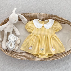 Nuevo Pelele de Algodón para Bebé Niña Verano 2026, con Estampado a Cuadros Fresco, Lindo y Bordado, con Botones Ocultos, Mono Enterizo para Gatear - Product Image 1