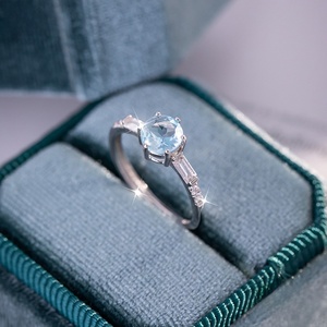 Anillo de Topacio Azul de Alta Calidad, 8 Piezas, Corte Redondo de 6mm, Piedra Natural, Ajustable, Plata 925, Resistente al Agua, No se Deslustra - Product Image 2