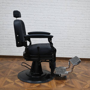 Silla de peluquero de cuero negro retro, muebles de salón de fondo redondo negro, silla reclinable para hombre, proveedor de sillas para pelar - Product Image 6