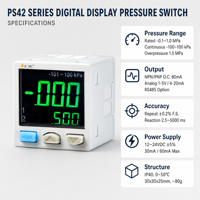 Interruptor de Presión RS485 con Pantalla Digital, Dos Canales NPN PNP, Salida Analógica de 4-20 mA, 1-5 V, para Monitoreo de Presión Industrial