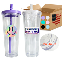 Nouveau fabricant vente en gros de 24oz boule à neige en plastique acrylique pré-percé anti-fuite tasse Boba thé à bulles avec large paille réutilisable