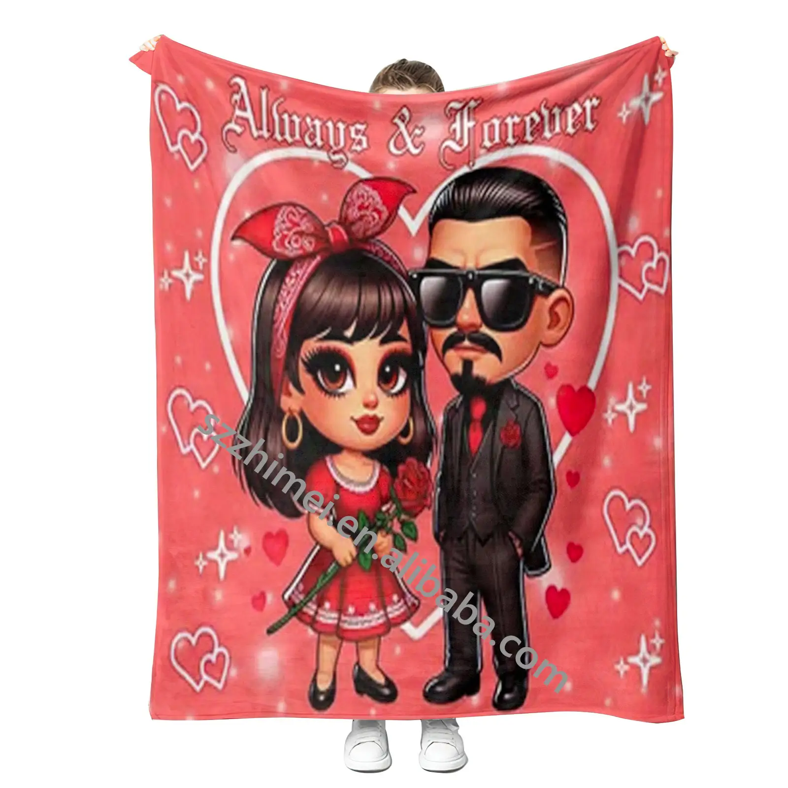 Sevgililer günü hediye 2024 kadınlar için özel tasarım Chicano her zaman sonsuza Cholo eski okul Chola çift geri dönüşümlü battaniye yatak atmak