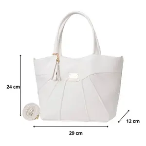 Bolso Tote Blanco para Mujer Fana Kaia, Clásico, Casual, con Cierre de Solapa, Microfibra, Cuero Sintético, Correa Extraíble, Uso Diario - Product Image 4
