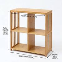 Étagère de rangement en bambou à 4 cubes, bibliothèque modulaire avec côtés à lattes, unité d'étagère polyvalente pour maison moderne