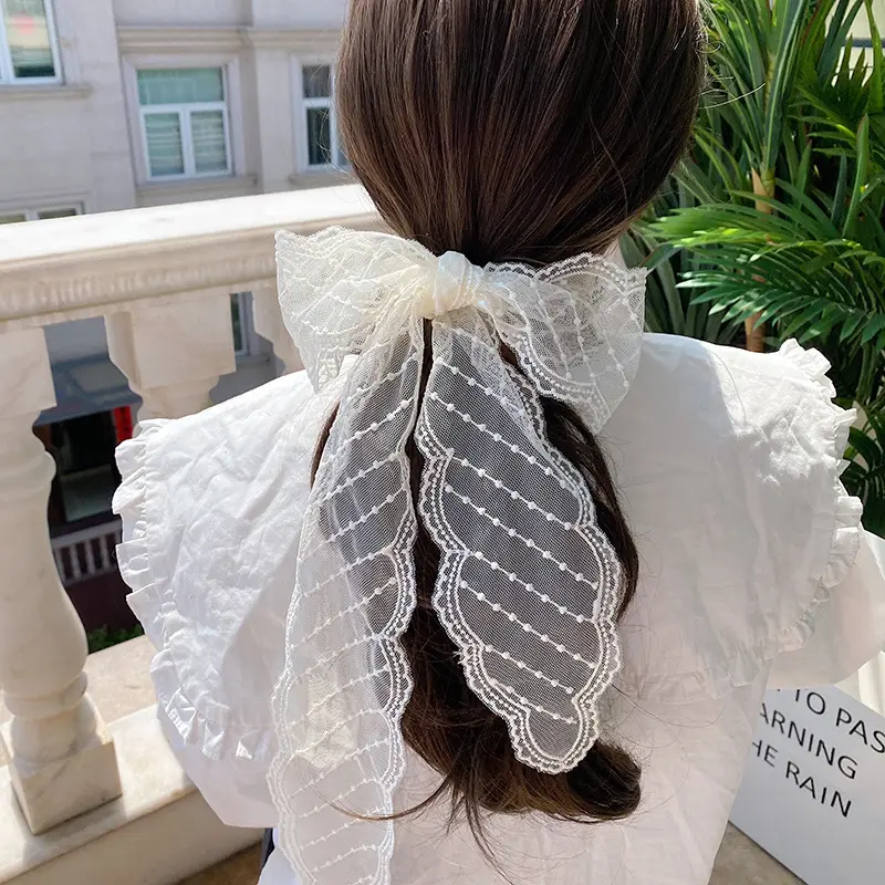 Hot Sale New Design Hollow Out Lace Long Ribbon Tail Hair Band Fashion Lace Hair Ribbon Women Wedding Hair Bands