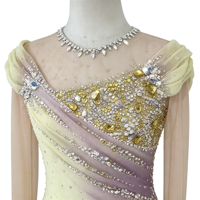 Robe de performance scénique pour enfants et filles, jaune citron dégradé lavande, ornée de strass faits à la main, en maille drapée, pour patinage artistique