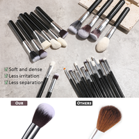 Pinceaux de maquillage noirs brillants, 25 pièces, en poils de chèvre naturels doux, ensemble de pinceaux de maquillage, vente en gros, pinceaux doux pour fond de teint et poudre cosmétique