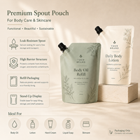 Pochette souple recyclable en plastique mat avec bec verseur pour soins corporels, impression flexo, recharge de lotion, shampoing, savon liquide