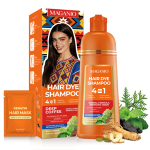 MAGANIO Shampoo Colorante per <span class=keywords><strong>Capelli</strong></span> Caffè Intenso 4 in 1, Copertura Naturale per <span class=keywords><strong>Capelli</strong></span> Grigi, Produzione Diretta OEM ODM all'Ingrosso - Product Image 1