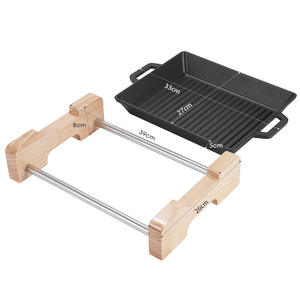 Plat <span class=keywords><strong>de</strong></span> <span class=keywords><strong>cuisson</strong></span> rectangulaire <span class=keywords><strong>en</strong></span> <span class=keywords><strong>fonte</strong></span> <span class=keywords><strong>émaillée</strong></span> antiadhésif à rayures pour camping et usage domestique, avec deux poignées latérales, facile à nettoyer - Product Image 5