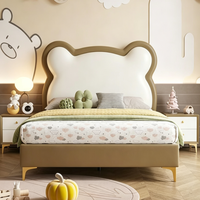 Nouveau design de lit pour enfants, lit moderne en forme d'ours mignon, matelas en cuir souple, ensemble de chambre à coucher populaire pour enfants