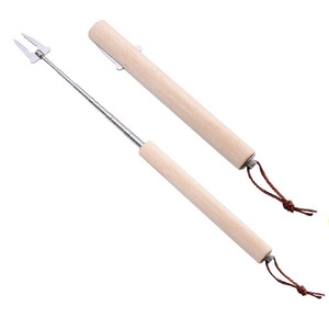 توريد مباشر التجارة الخارجية تلسكوبي أواني شواء الفولاذ المقاوم للصدأ شوكة مسننة المطاط مقبض الخشب الشواء الغذاء المعادن - Product Image 5