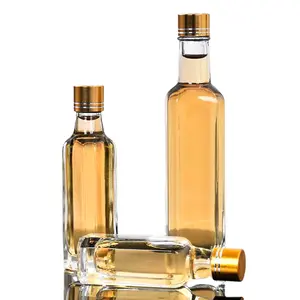 Botol kaca minyak zaitun 30ml 50ml 100ml botol kaca minuman keras persegi kosong untuk minuman keras dengan tutup logam