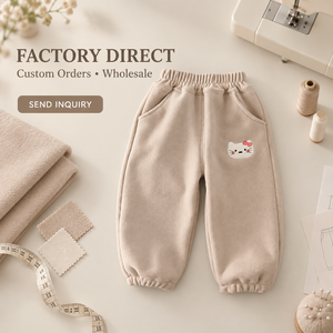 Pantaloni Sportivi <span class=keywords><strong>Beige</strong></span> per Ragazze con Motivo a Faccia di Gatto e Fiocco Rosa, Tasche Laterali e Polsini Elastici per Ordini all'Ingrosso e Personalizzati di Abbigliamento Casual - Product Image 2