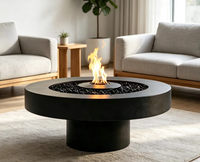 Table de foyer au gaz ronde contemporaine en acier avec télécommande, foyer au gaz autoportant pour usage intérieur