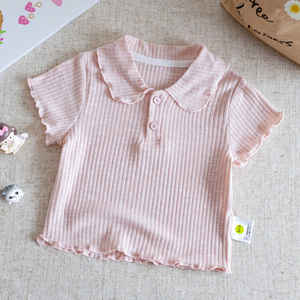 Camiseta <span class=keywords><strong>de</strong></span> algodón <span class=keywords><strong>de</strong></span> manga corta para niñas, nueva colección <span class=keywords><strong>de</strong></span> verano 2025, estilo coreano, cuello dulce <span class=keywords><strong>de</strong></span> <span class=keywords><strong>muñeca</strong></span>, tratamiento suave que absorbe la humedad para bebés. - Product Image 4