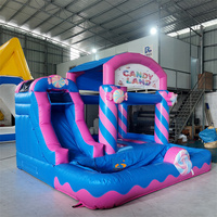 Château Gonflable Thème Bonbons, Combo Château Gonflable avec Toboggan Aquatique et Piscine pour Enfants, Idéal pour Fêtes Estivales en Extérieur et Location