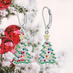 Orecchini pendenti a forma di albero di Natale per donna, accessori per le orecchie a forma di stella e albero, per le festività - Product Image 4
