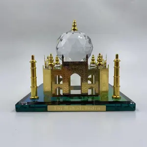 HIGH QUALITY Gold Plated Crystal Glass Taj Mahal Model Indian Tourist Souvenirs Gifts