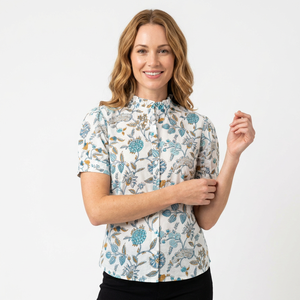 Haut à col rond 100 % coton style vintage à motif floral, manches courtes, coupe ample, taille naturelle, fait main, respirant, décontracté, pour le quotidien, nettoyage à sec - Product Image 1