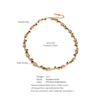Ensemble de bijoux JINYOU 8556 en acier inoxydable tendance, collier en zircone cubique vert rose, bracelet en acier inoxydable plaqué or