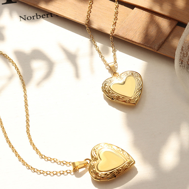 18K PVD Gold Plated Heart Locket Necklace Stainless Steel Fashion Women Accessories Gift Jewelry Heart Shaped Necklace