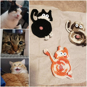 <b>Cat</b> Butt Crochet Drink Coaster Set <b>Funny</b> <b>Cat</b> for <b>Cat</b> Lover <b>Gifts</b> Resistant Absorbent Cup Mat Handmade Braided Fabric Coasters - Product Image 4