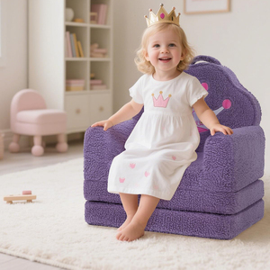 Soft Sherpa Toddler Princess Folding Chair Convertible <b>Sofa</b> to Lounger with Washable Cover Kids Furniture for Living <b>Play</b> Room - Product Image 4