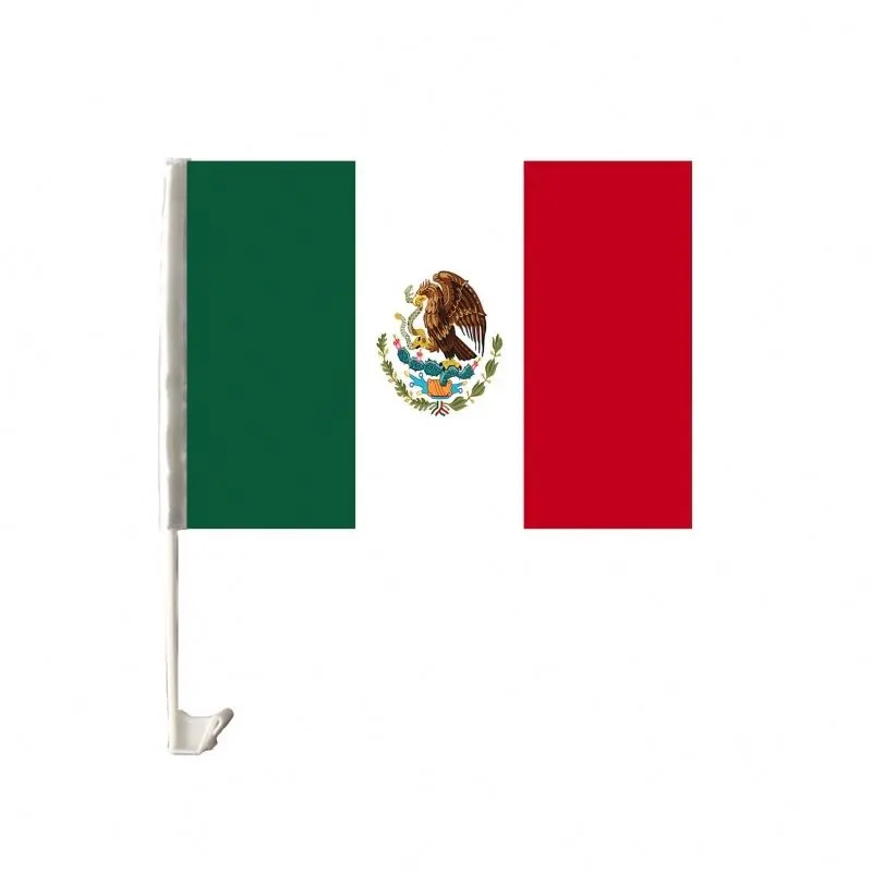 China Fabriek Goedkope Custom Gebreide Groen Wit Rode Vlag Mexico Polyester Autoraam Vlag