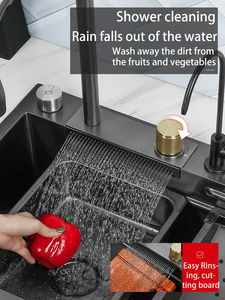 モダンなステンレス製ウォーターフォールキッチンシンク、ステンレスカラー、大型シングルボウル、3穴多機能タッチ式蛇口付き - Product Image 6