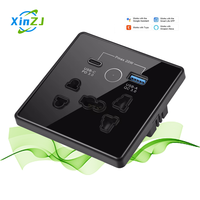 Prise intelligente Wi-Fi XZJ UK 13A, prise universelle USB Type-C 20W à charge rapide, interrupteur mural en verre, prise électrique 250v
