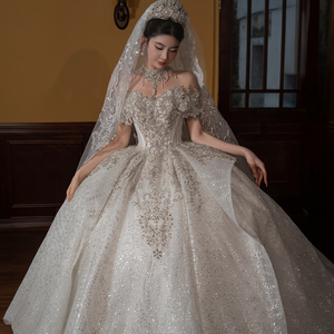 GT150 Modern Sweetheart Floral Print Appliques Crystal <b>Sequined</b> Wedding Dress <b>Backless</b> Customized Ball Gown Floor-Length Chapel - Product Image 6