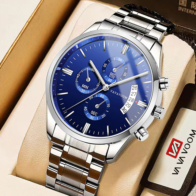 VA VA VOOM Watch Manufacturing Wholesale Calendar Quartz Business Watches New Design Stainless Steel Band Wrist Watch for Men